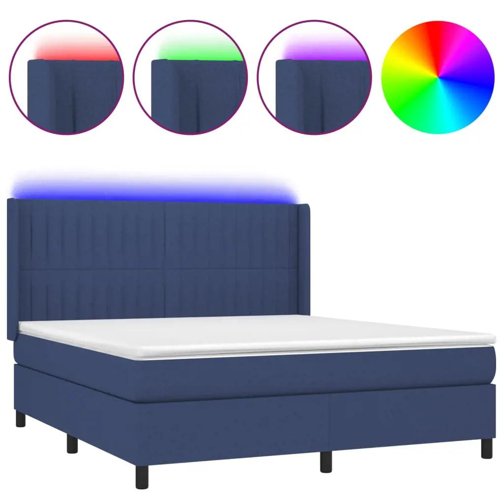 Boxspring met matras en LED stof blauw 160x200 cm (2)