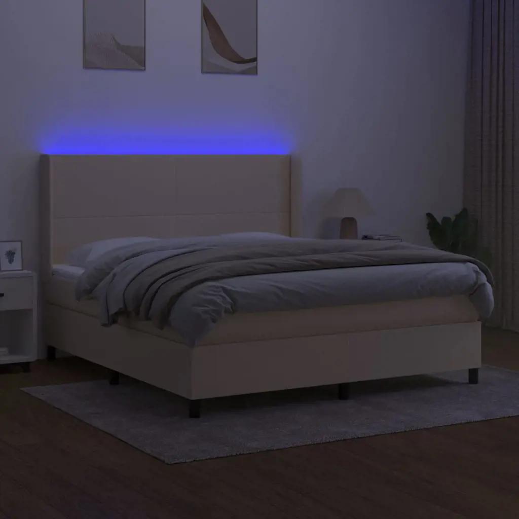 Boxspring met matras en LED stof crèmekleurig 160x200 cm (3)