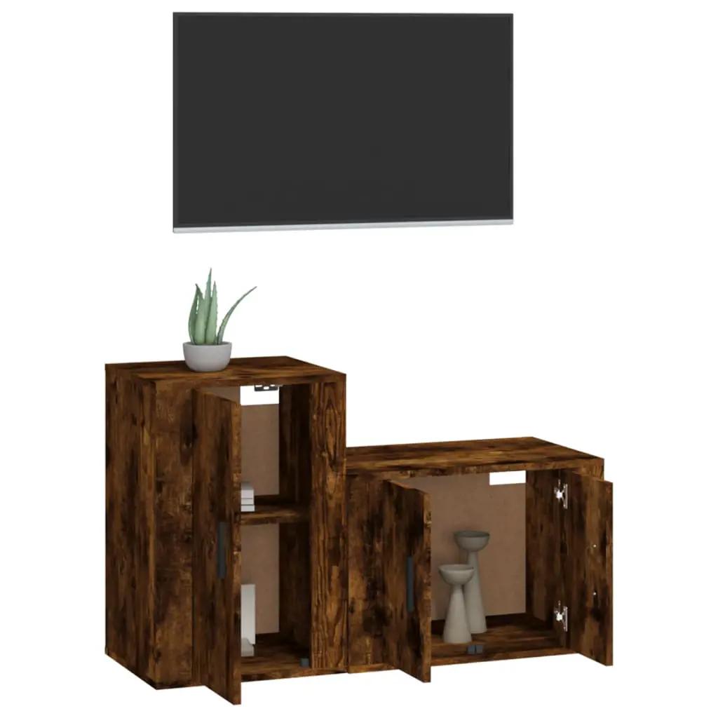 2-delige Tv-meubelset bewerkt hout gerookt eikenkleurig (3)
