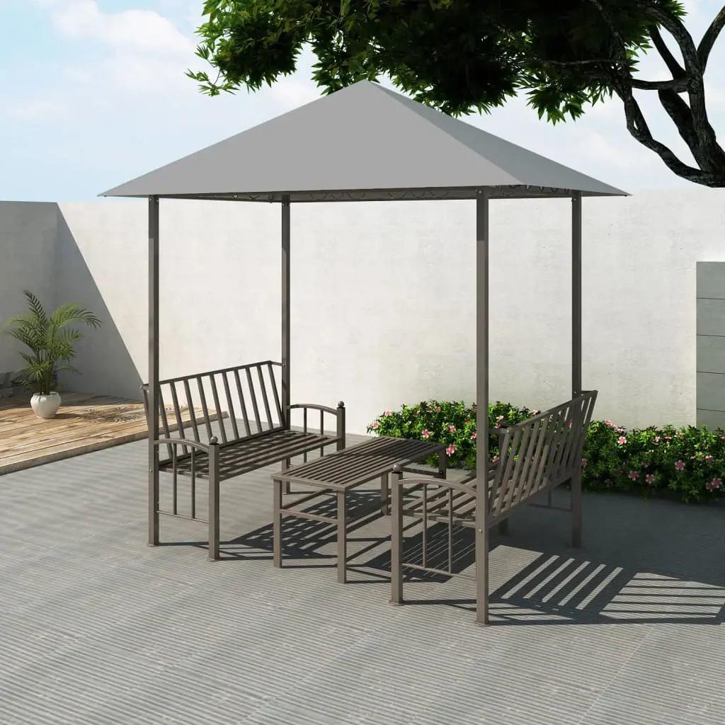 Tuinpaviljoen met tafel en bankjes 2,5x1,5x2,4 m antraciet (1)
