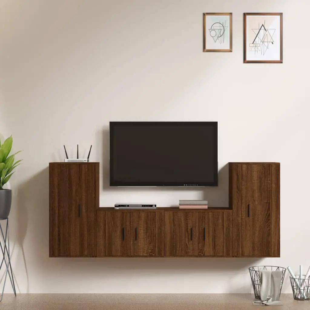 4-delige Tv-meubelset bewerkt hout bruin eikenkleur (1)