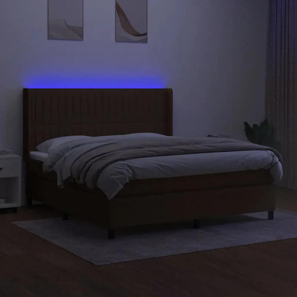 Boxspring met matras en LED stof donkerbruin 160x200 cm (3)