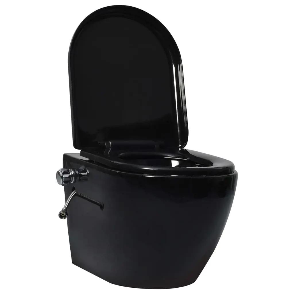 Hangend toilet randloos met verborgen stortbak keramiek zwart (2)