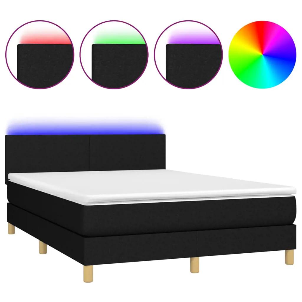 Boxspring met matras en LED stof zwart 140x200 cm (2)