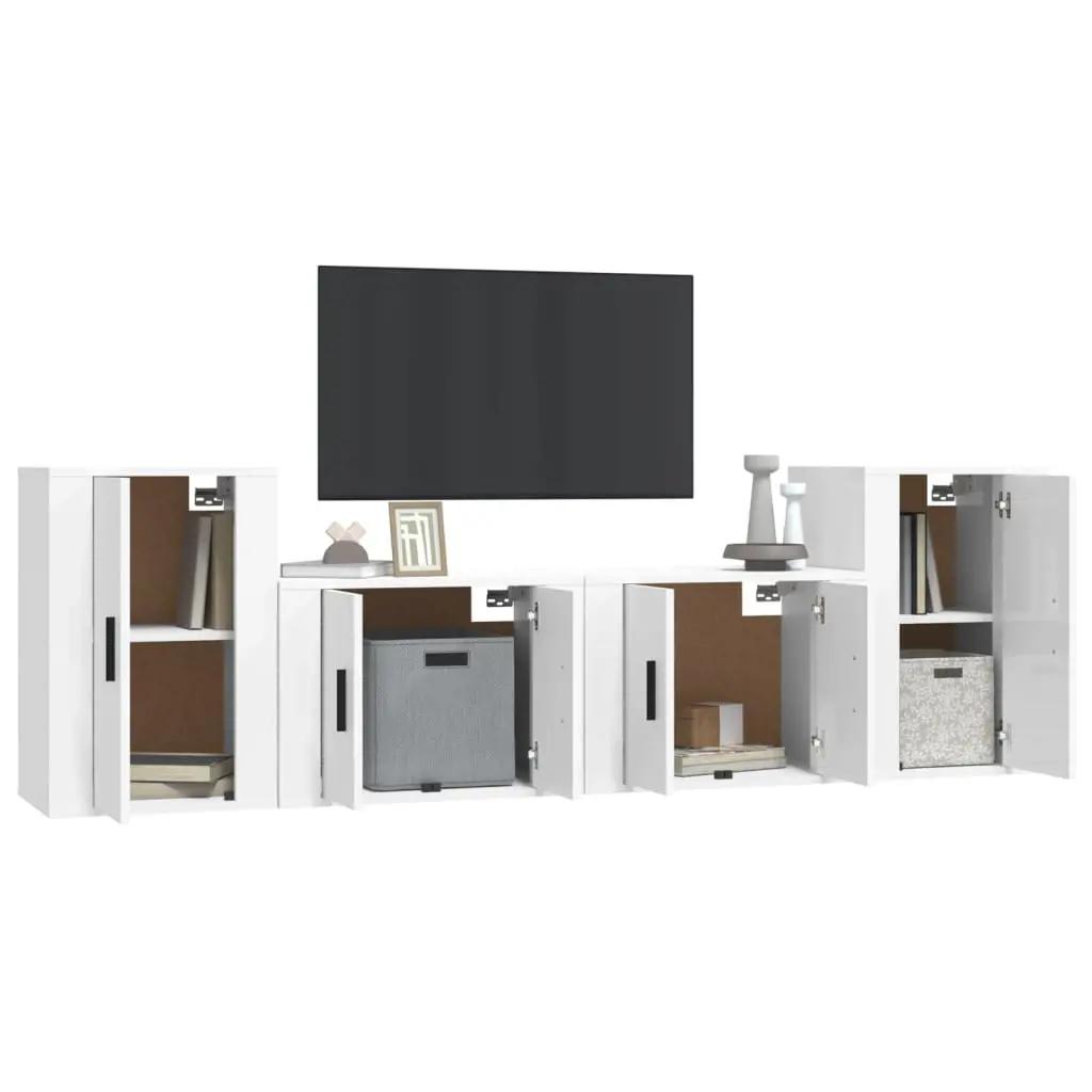 4-delige Tv-meubelset bewerkt hout hoogglans wit (3)