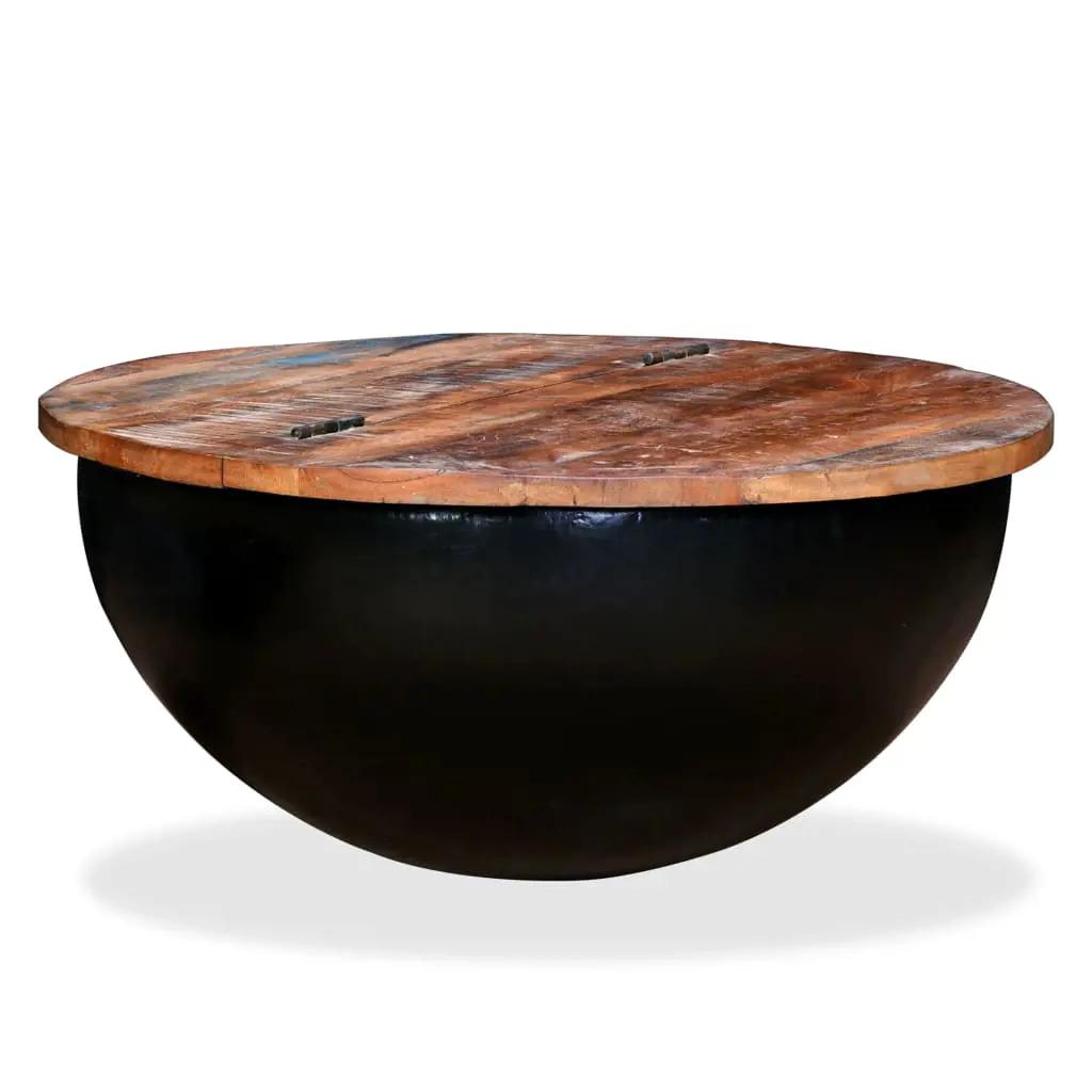 Salontafel komvormig massief gerecycled hout zwart (8)