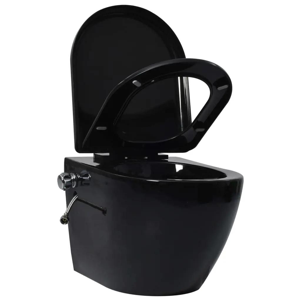Hangend toilet randloos met verborgen stortbak keramiek zwart (3)