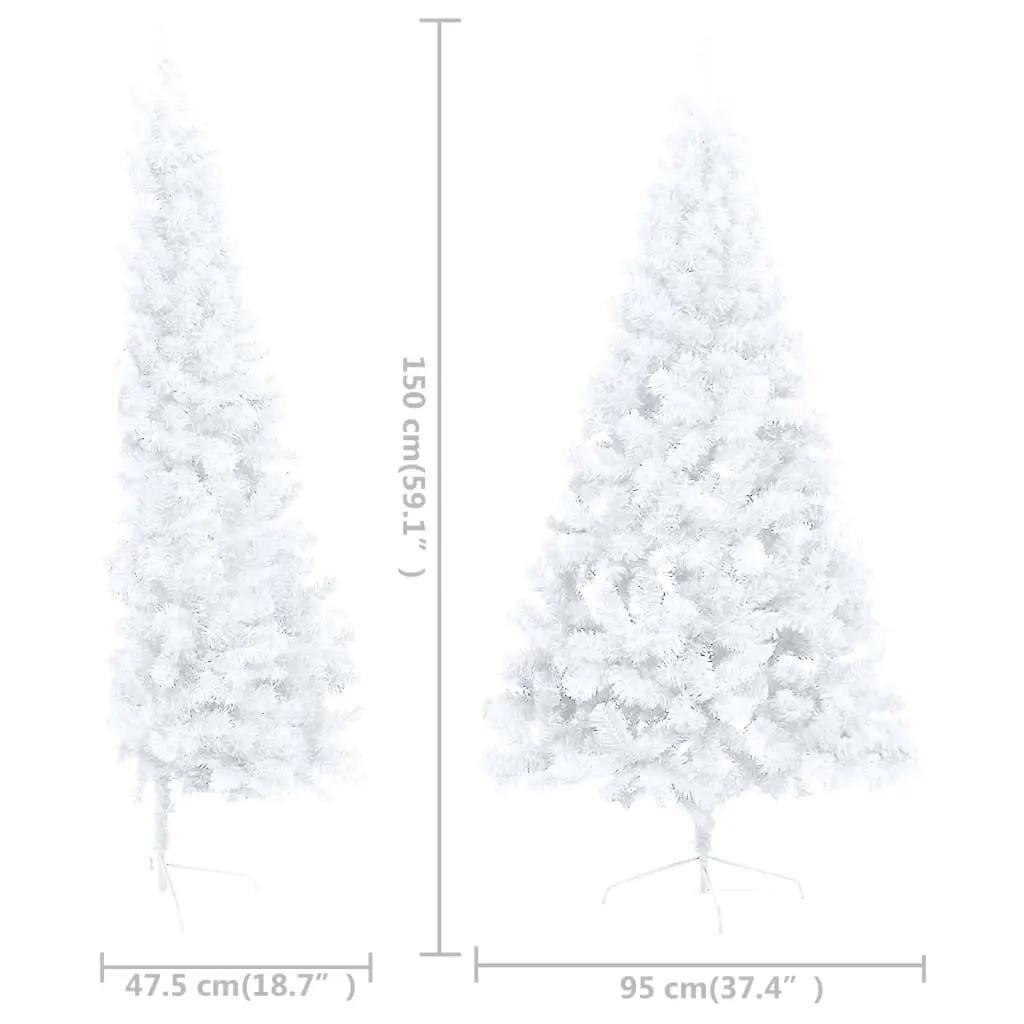 Kunstkerstboom met verlichting half standaard 150 cm PVC wit (10)
