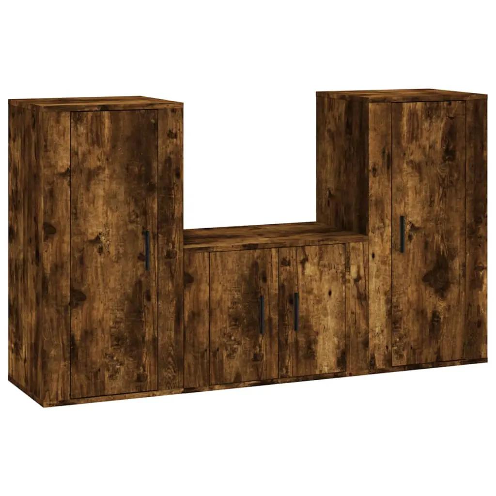 3-delige Tv-meubelset bewerkt hout gerookt eikenkleurig (2)