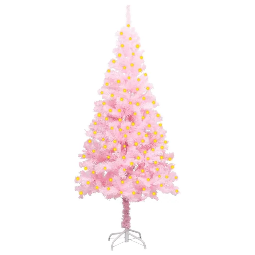 Kunstkerstboom met verlichting en standaard 150 cm PVC roze (1)