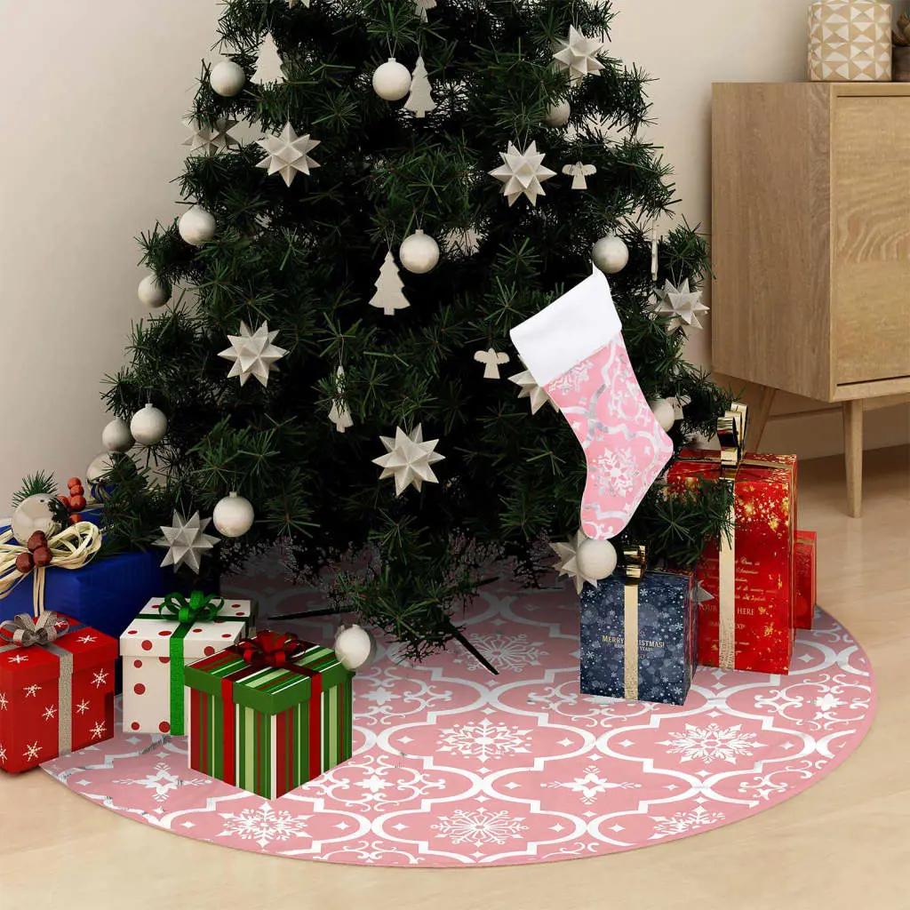 Kerstboomrok luxe met sok 122 cm stof roze