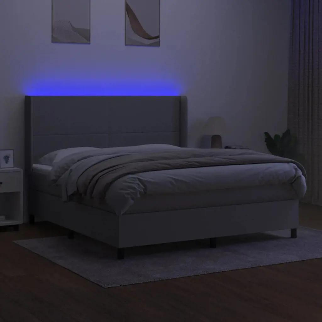 Boxspring met matras en LED stof lichtgrijs 160x200 cm (3)