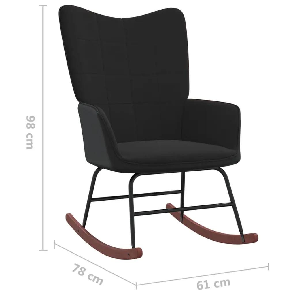 Schommelstoel met voetenbank fluweel en PVC zwart (11)