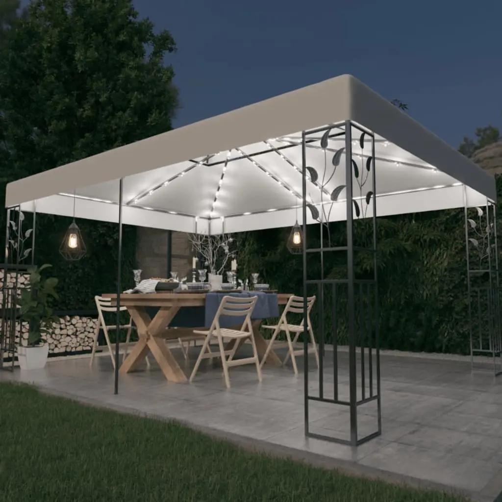 Prieel met dubbel dak en LED-lichtslinger 3x4 m wit (1)