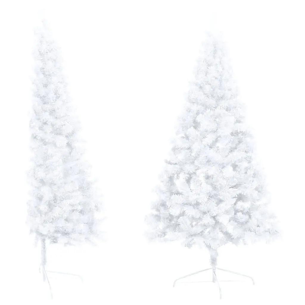 Kunstkerstboom met verlichting half standaard 150 cm PVC wit (3)