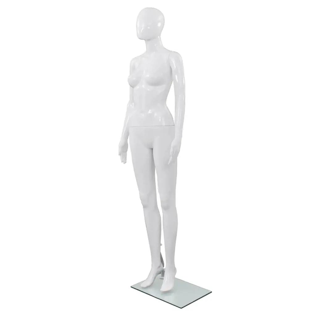 Etalagepop vrouwelijk met glazen voet 175 cm glanzend wit