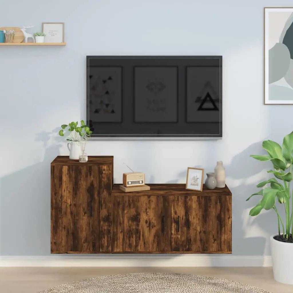 2-delige Tv-meubelset bewerkt hout gerookt eikenkleurig (1)