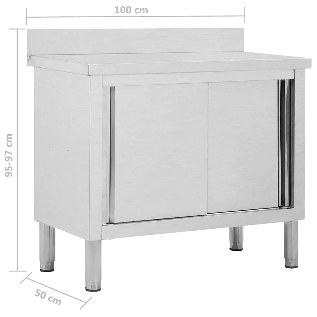Werktafel met schuifdeuren 100x50x(95-97) cm roestvrij staal (8)