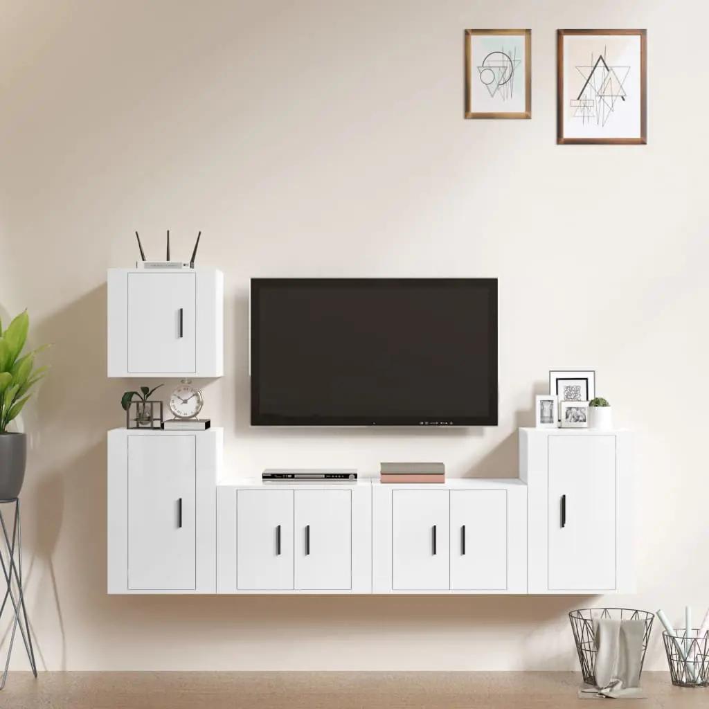 5-delige Tv-meubelset bewerkt hout hoogglans wit (1)