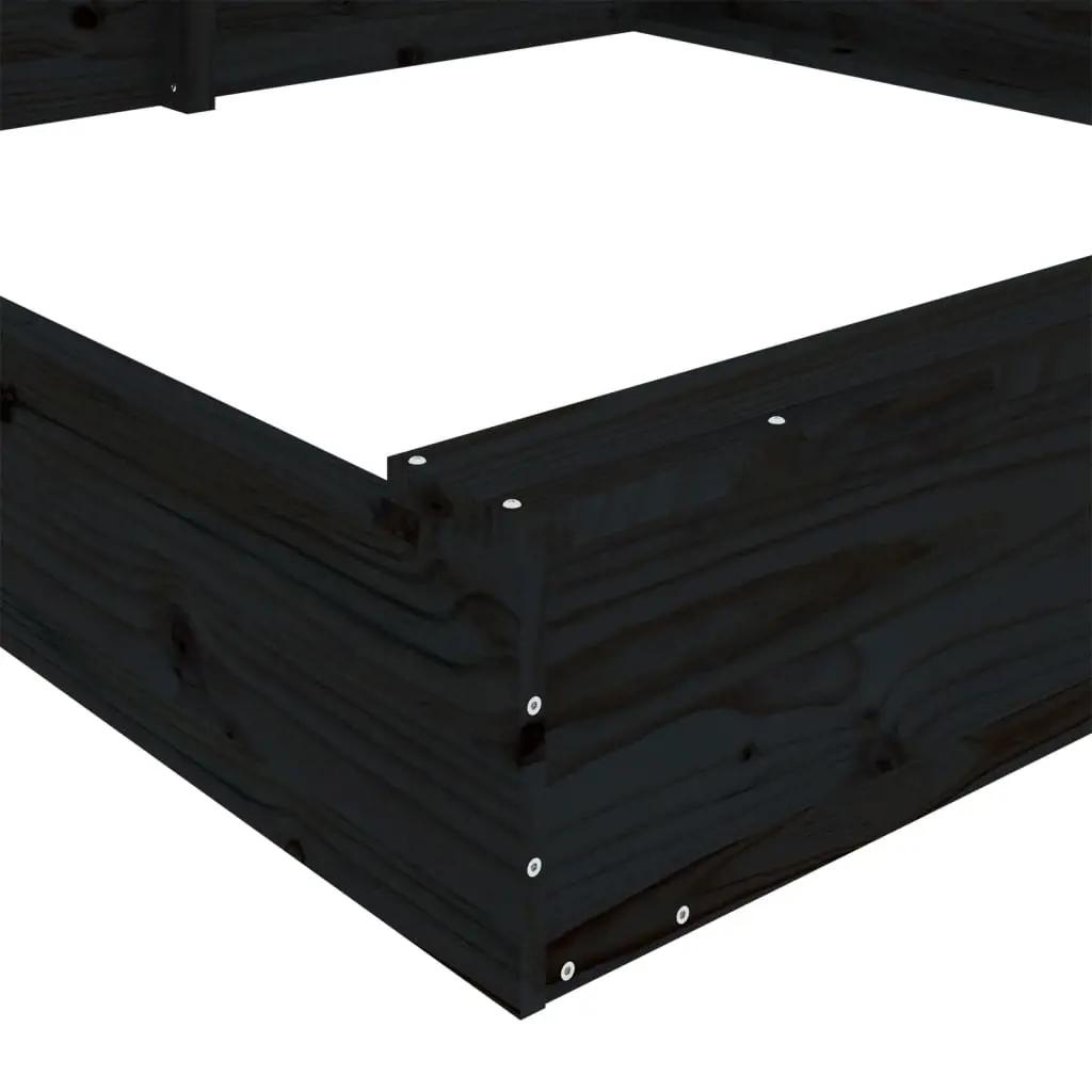 Zandbak met bankjes vierkant massief grenenhout zwart (7)
