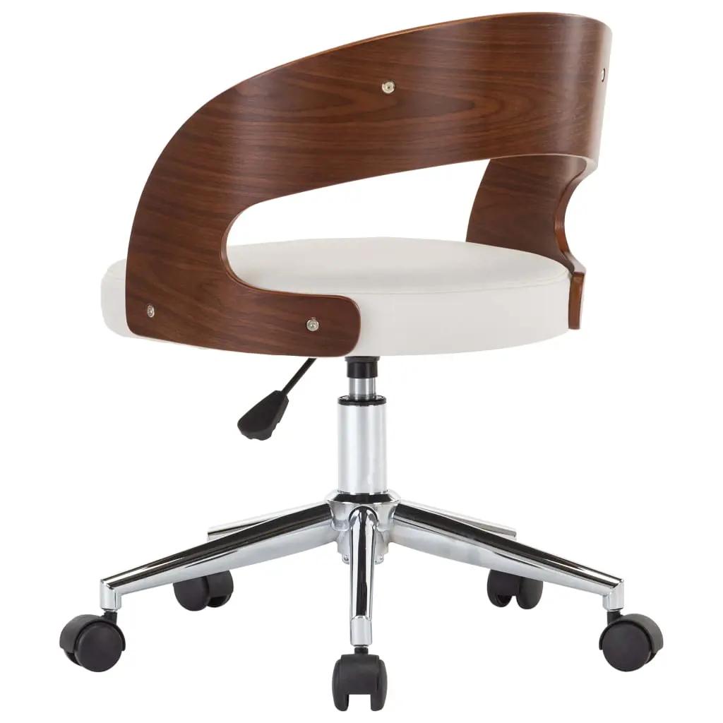 Kantoorstoel draaibaar gebogen hout en kunstleer wit (5)