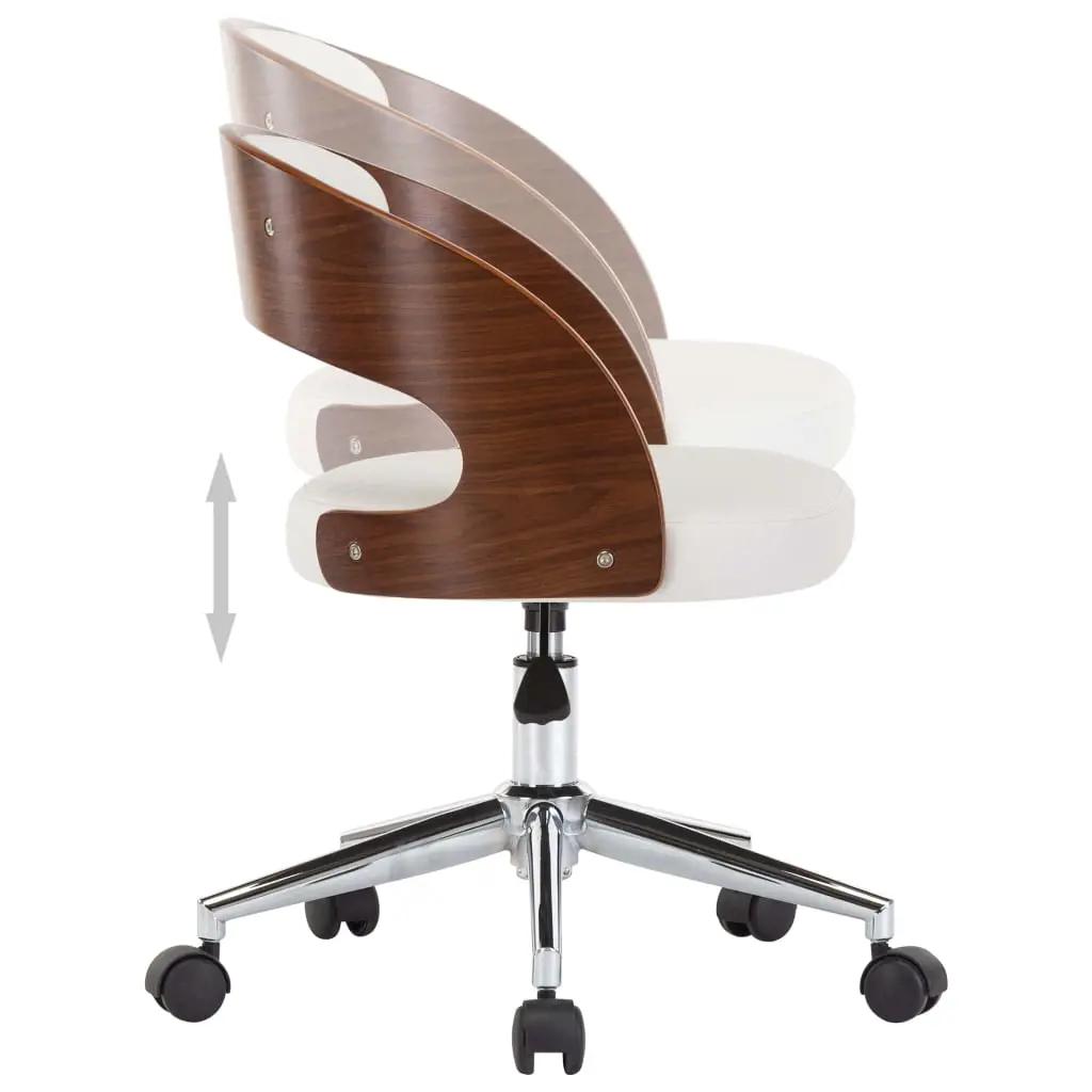 Kantoorstoel draaibaar gebogen hout en kunstleer wit (6)