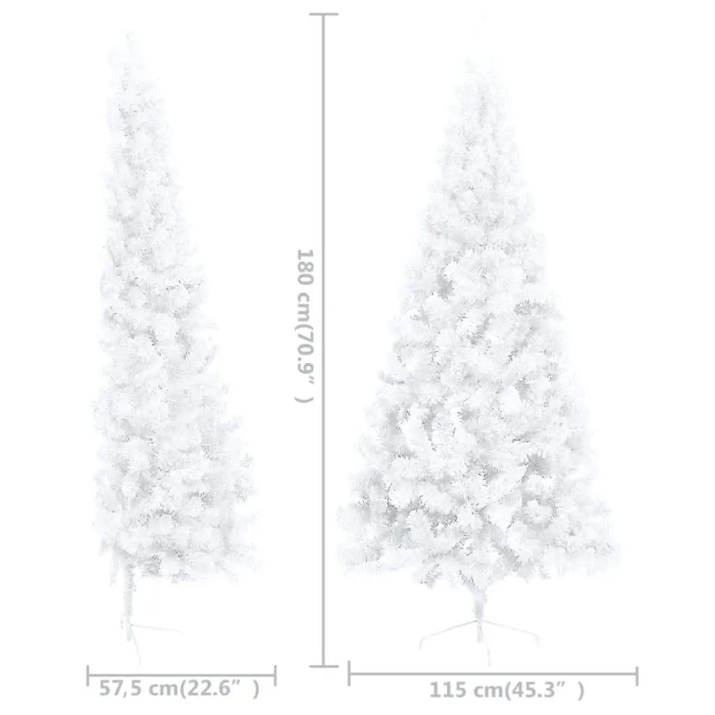 Kunstkerstboom met verlichting half standaard 180 cm PVC wit (10)