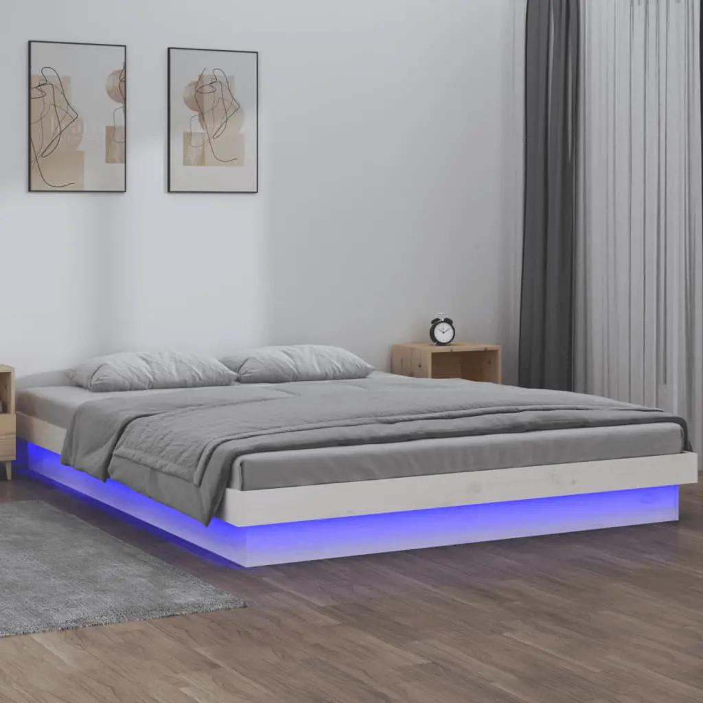 Bedframe LED massief hout wit 140x200 cm