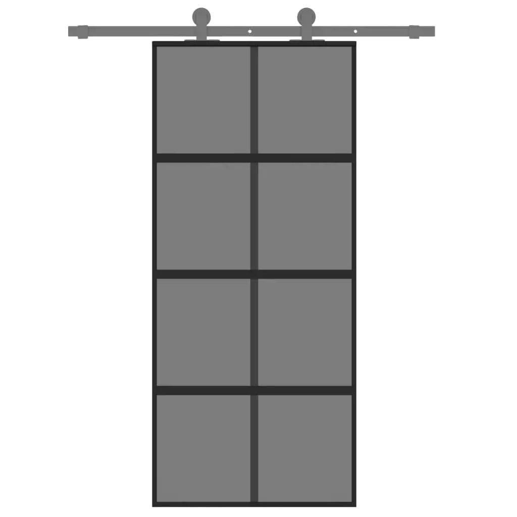 Schuifdeur 90x205 cm gehard glas en aluminium zwart (3)