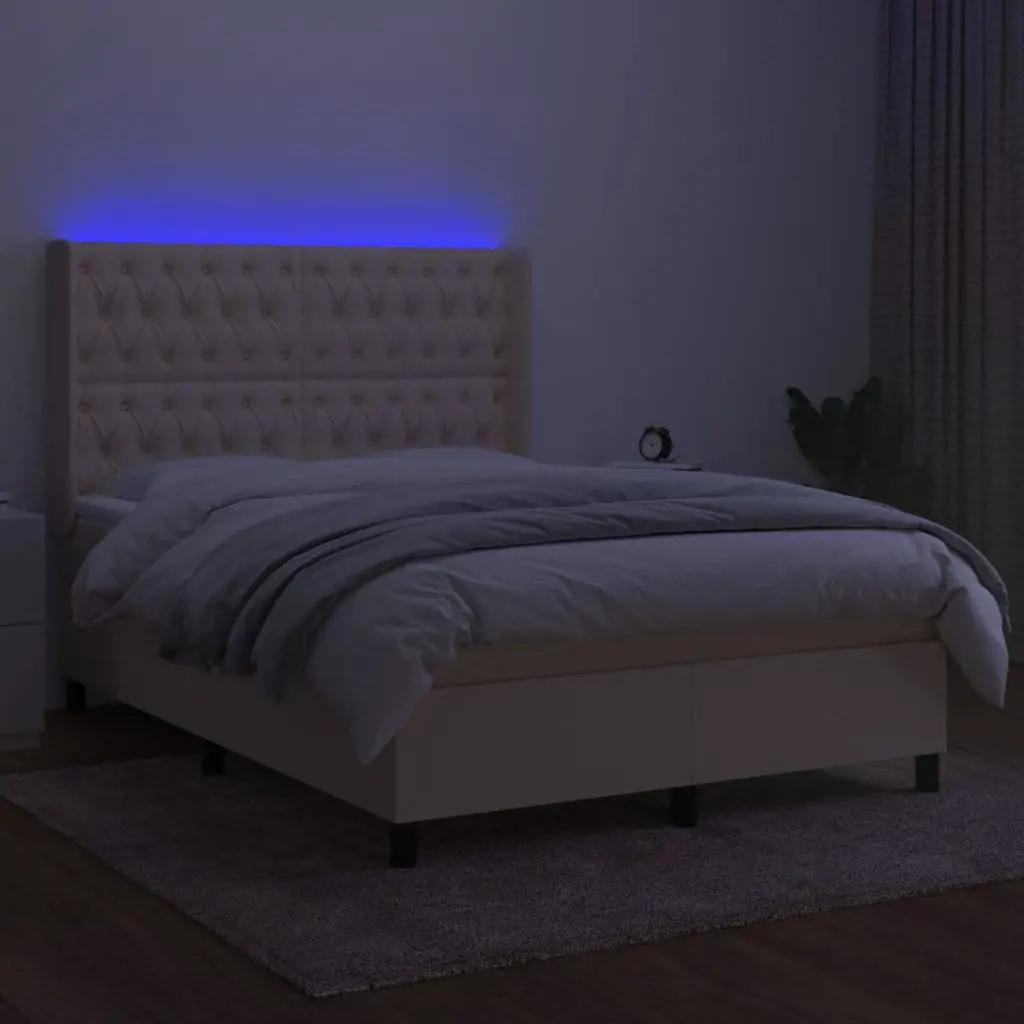Boxspring met matras en LED stof crèmekleurig 140x200 cm (3)