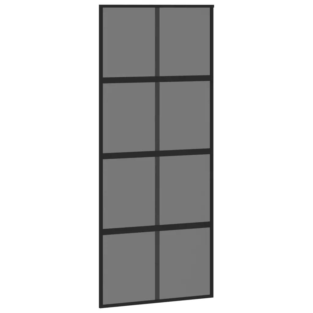 Schuifdeur 90x205 cm gehard glas en aluminium zwart (2)