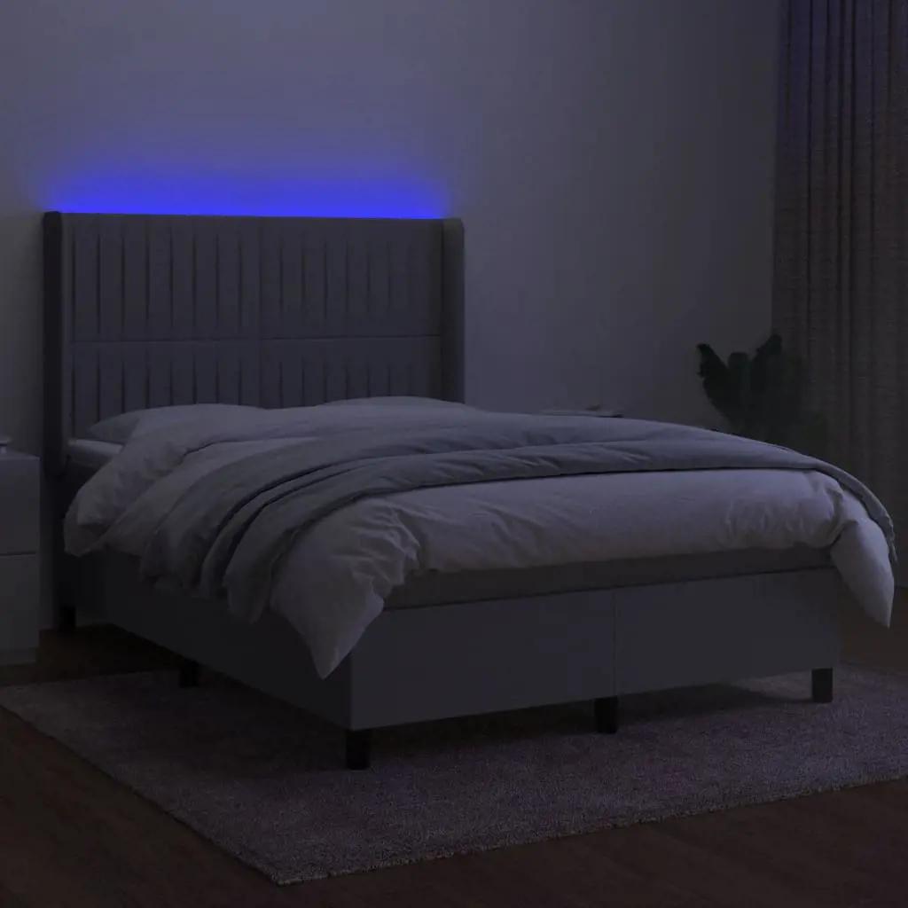 Boxspring met matras en LED stof lichtgrijs 140x190 cm (3)