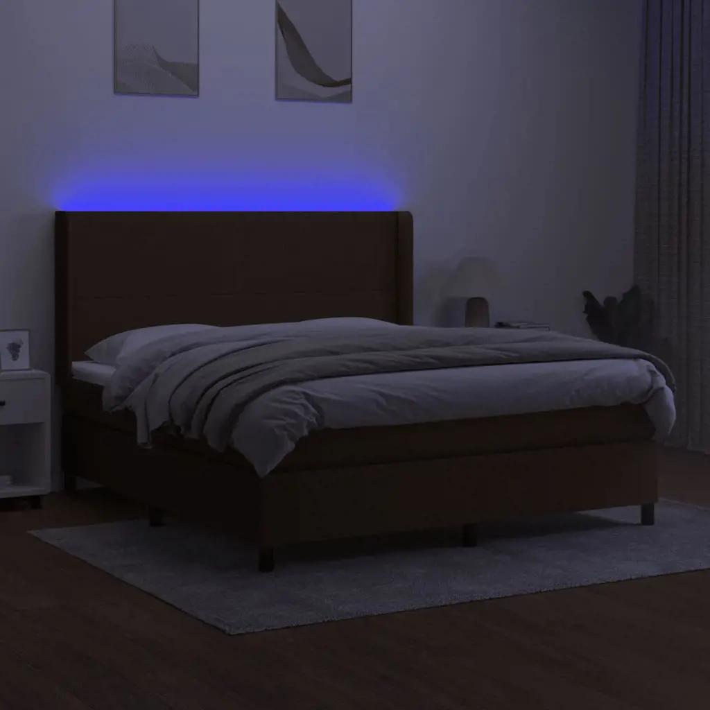 Boxspring met matras en LED stof donkerbruin 180x200 cm (3)