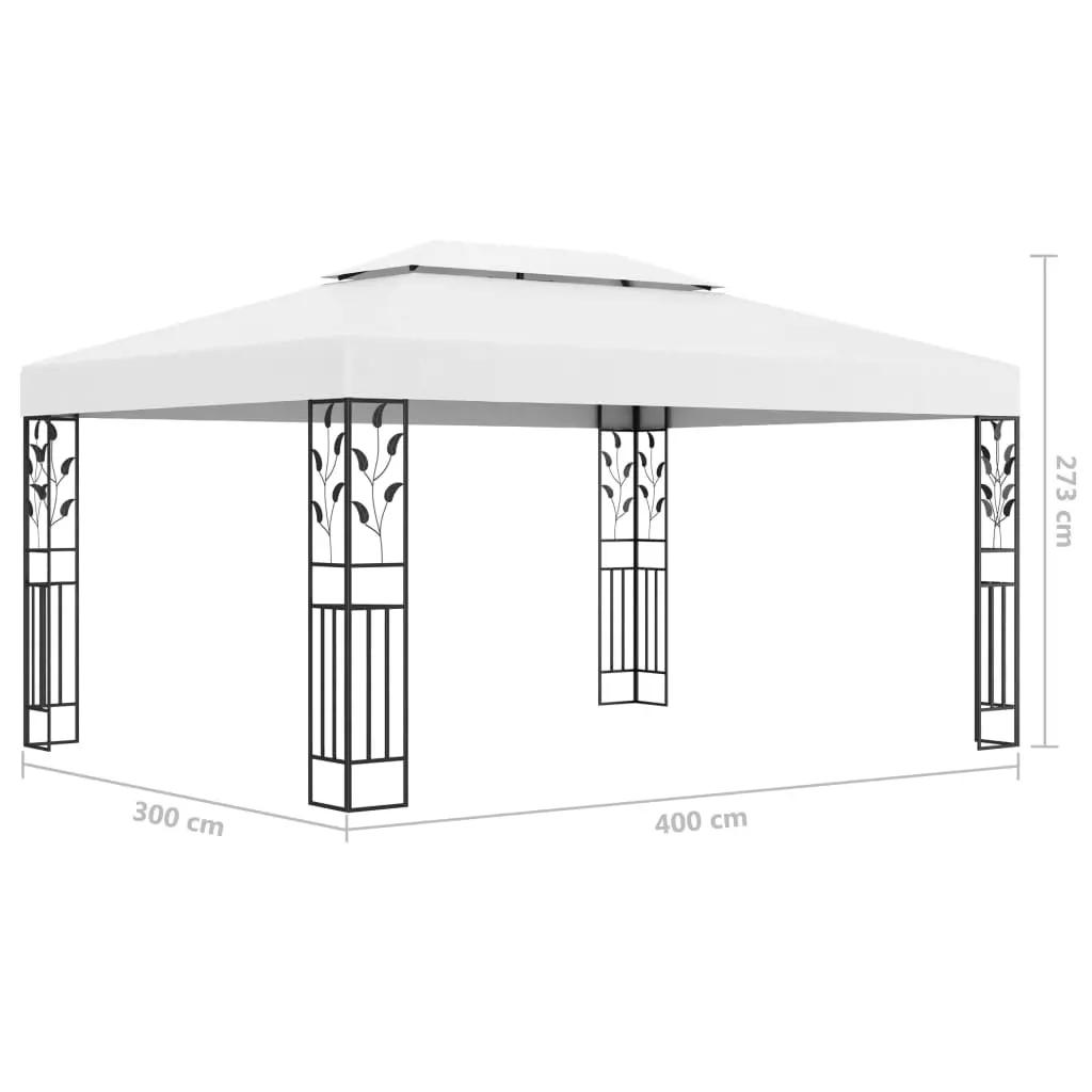 Prieel met dubbel dak en LED-lichtslinger 3x4 m wit (10)