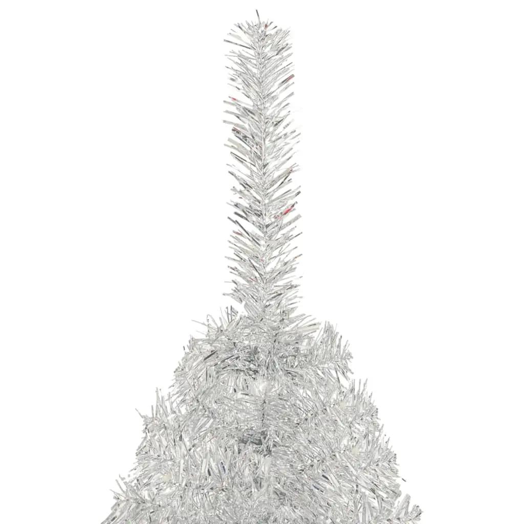 Kunstkerstboom half met standaard 240 cm PET zilverkleurig (4)