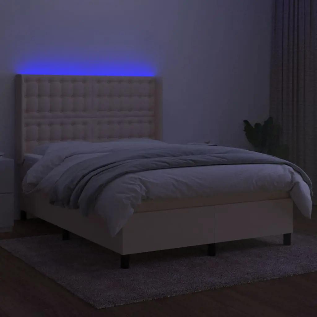 Boxspring met matras en LED stof crèmekleurig 140x190 cm (3)