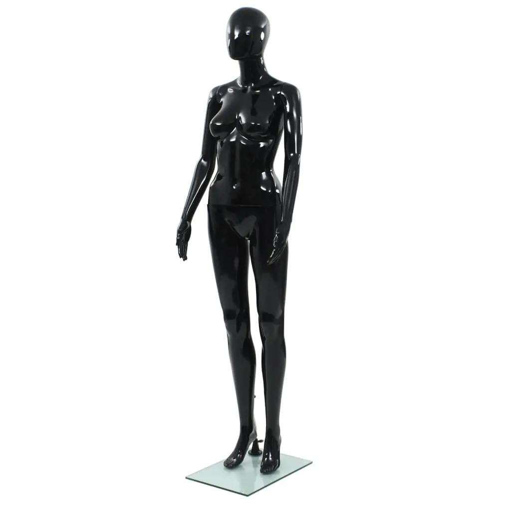 Etalagepop vrouwelijk met glazen voet 175 cm glanzend zwart