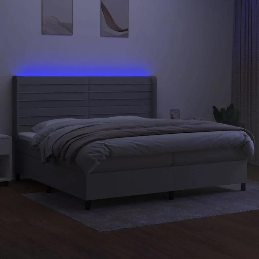 Boxspring met matras en LED stof lichtgrijs 200x200 cm (3)