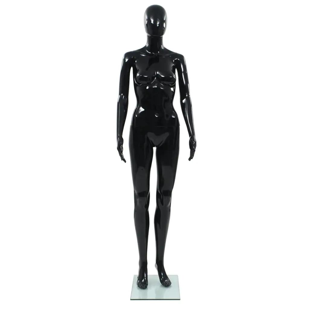 Etalagepop vrouwelijk met glazen voet 175 cm glanzend zwart (2)