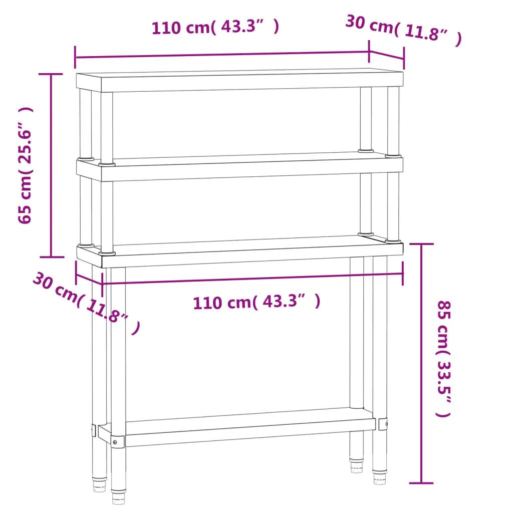 Keukenwerktafel met bovenschap 110x30x150 cm roestvrij staal (8)