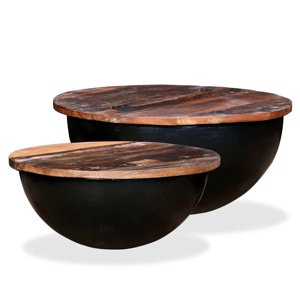 2-delige Salontafelset komvormig massief gerecycled hout zwart (1)