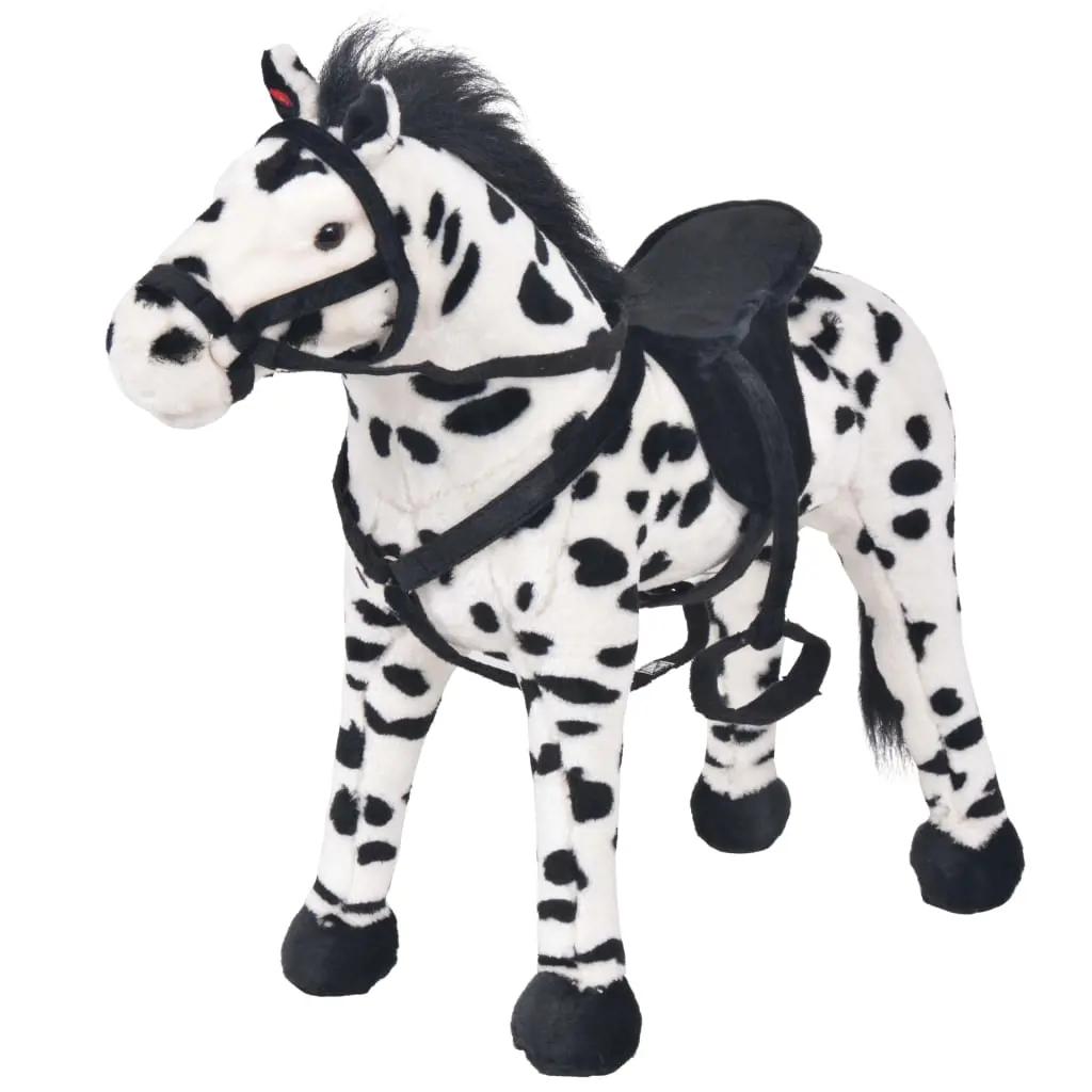 Speelgoedpaard staand XXL pluche zwart en wit (1)