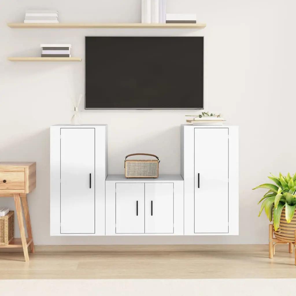 3-delige Tv-meubelset bewerkt hout hoogglans wit (1)