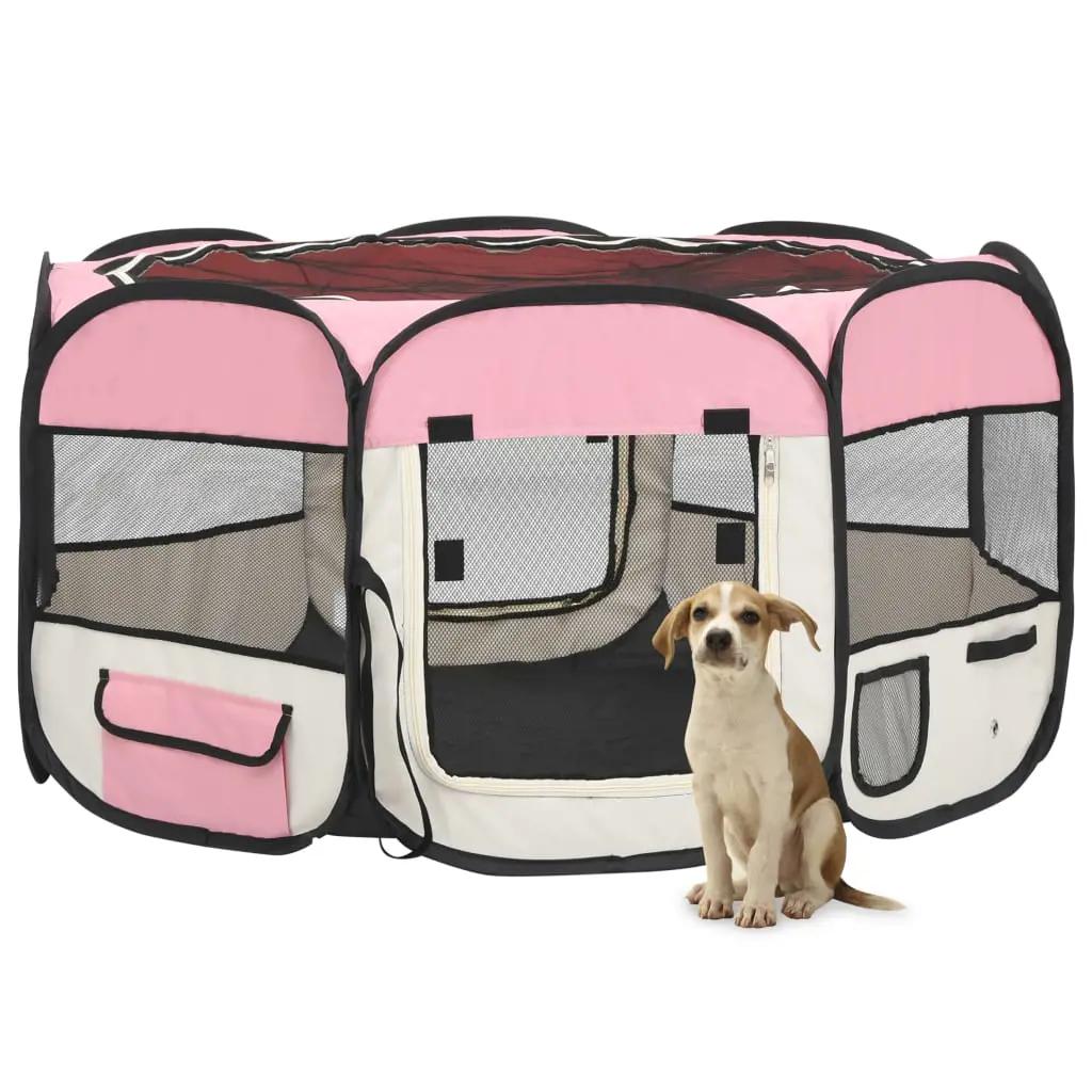 Hondenren inklapbaar met draagtas 125x125x61 cm roze (1)