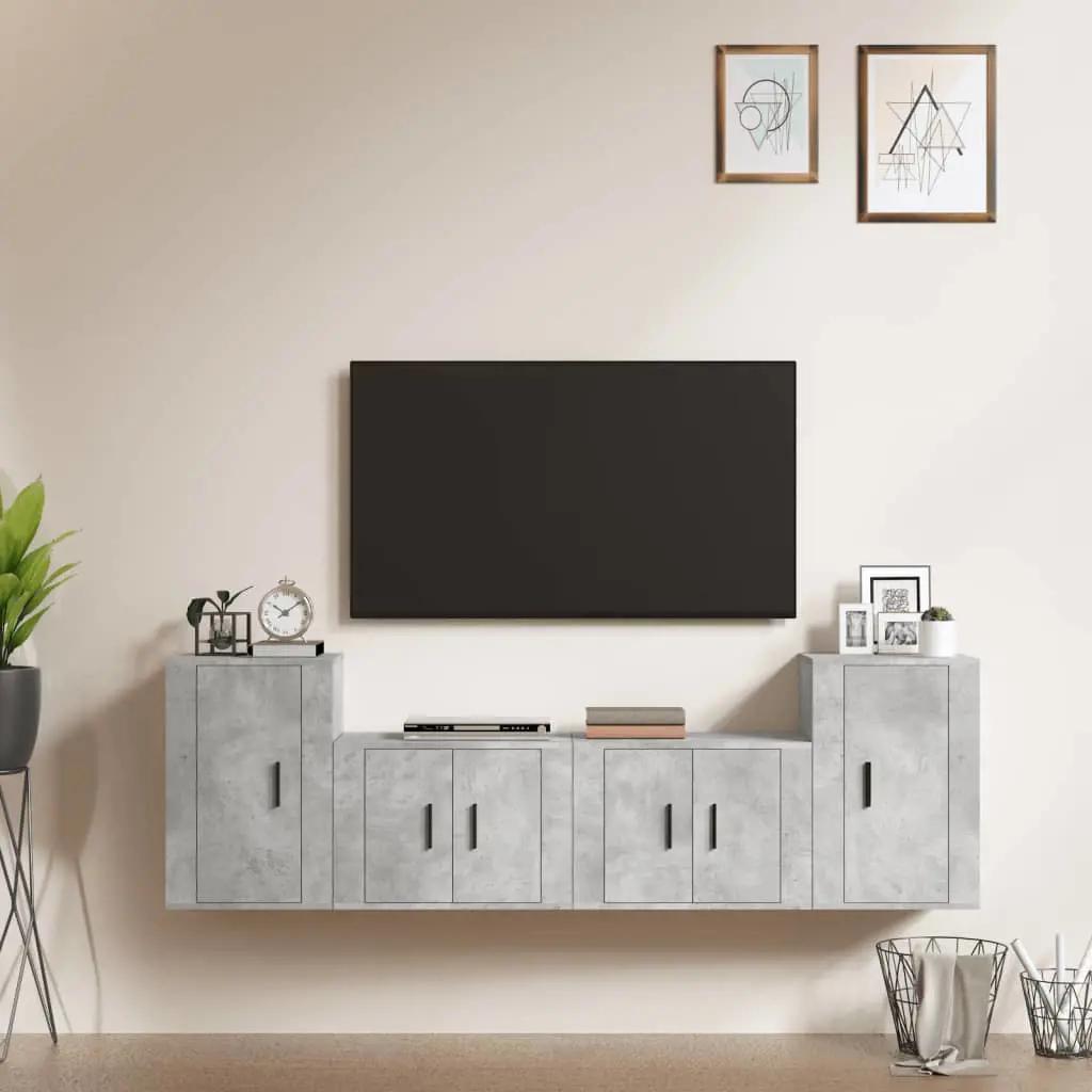4-delige Tv-meubelset bewerkt hout betongrijs (1)