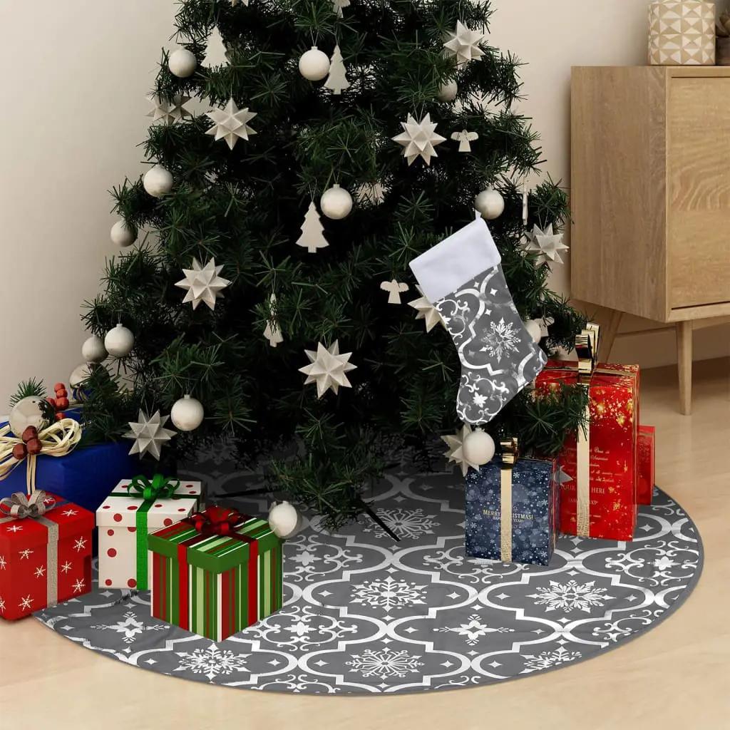Kerstboomrok luxe met sok 122 cm stof grijs
