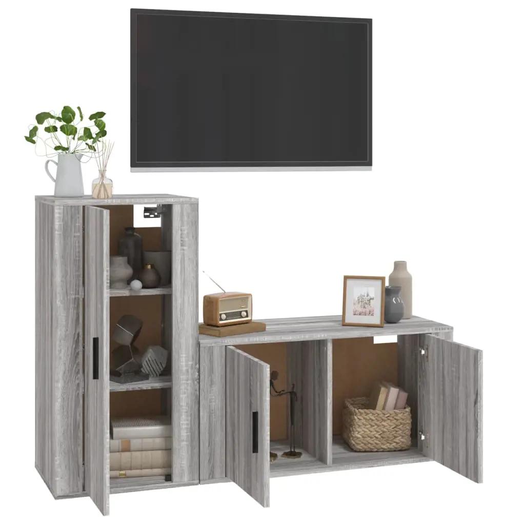 2-delige Tv-meubelset bewerkt hout grijs sonoma eikenkleurig (3)