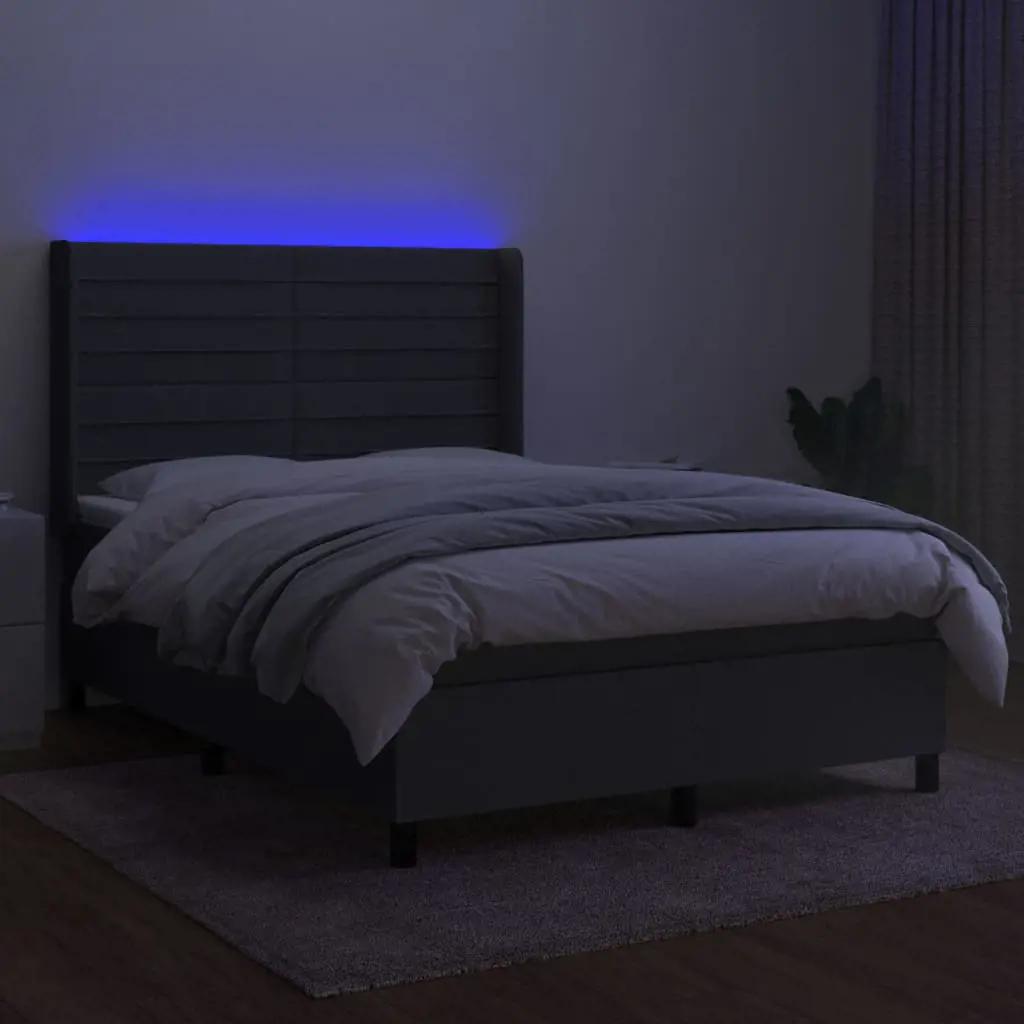 Boxspring met matras en LED stof donkergrijs 140x190 cm (3)