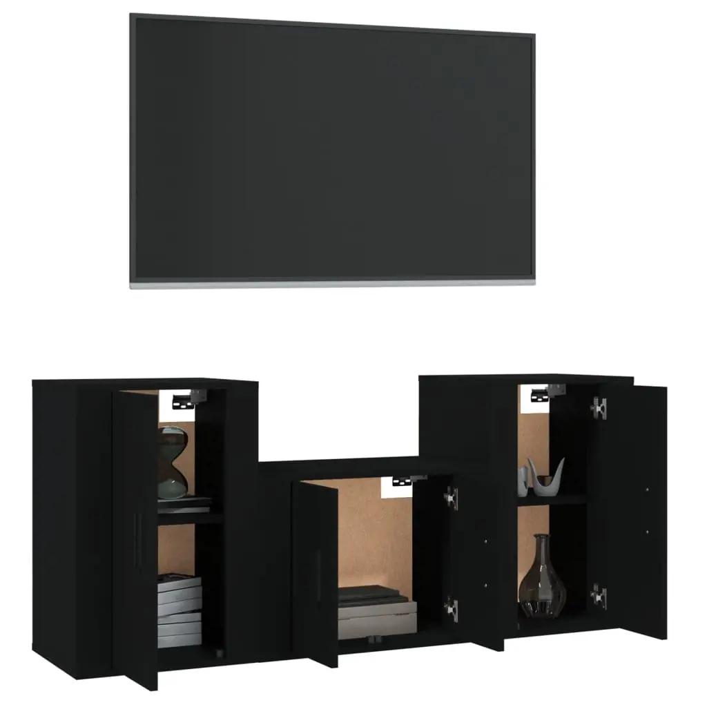 3-delige Tv-meubelset bewerkt hout zwart (3)