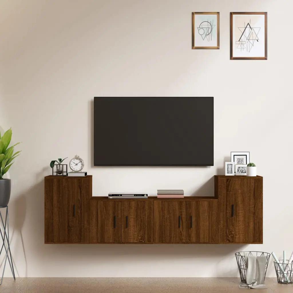 4-delige Tv-meubelset bewerkt hout bruin eikenkleur (1)